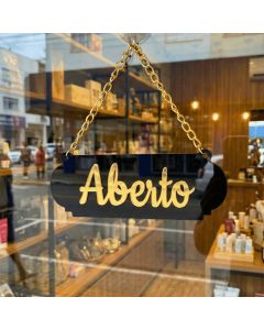 PLACA ABERTO E VOLTO JA FECHADO EM ACRILICO ESPELHADO COM VENTOSA